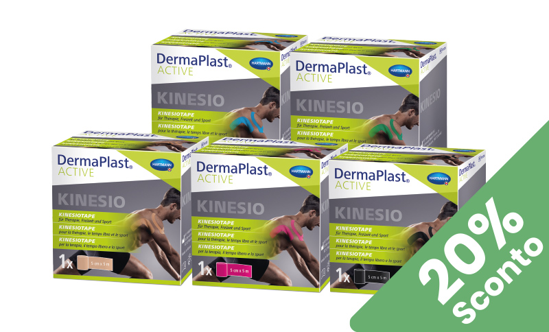 DermaPlast ACTIVE KINESIOTAPE. Nastro adesivo ipoallergenico in cotone. In offerta in Farmacia Moderna Chiasso solo ad Agosto 2024