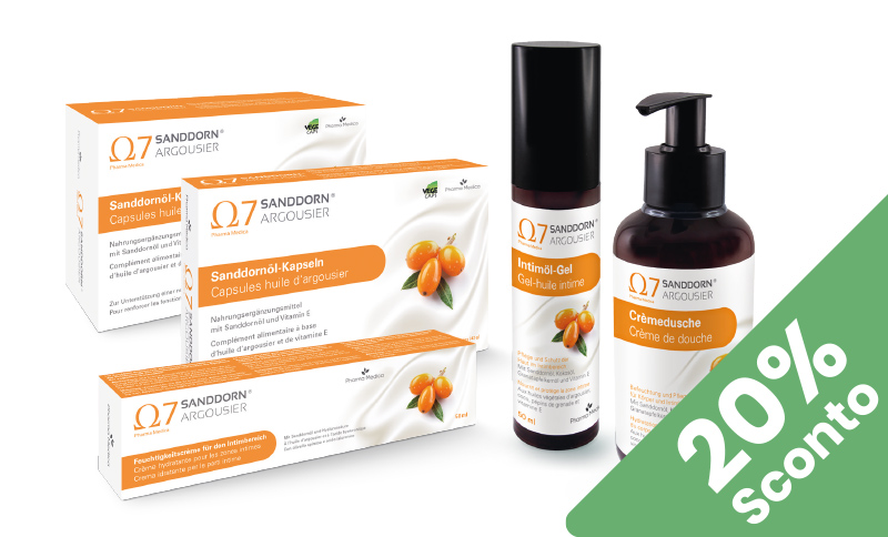 Ω7 Sanddorn Argousier® Per la cura e protezione dellapelle e della zona intima. In offerta in Farmacia Moderna Chiasso solo ad Agosto 2024