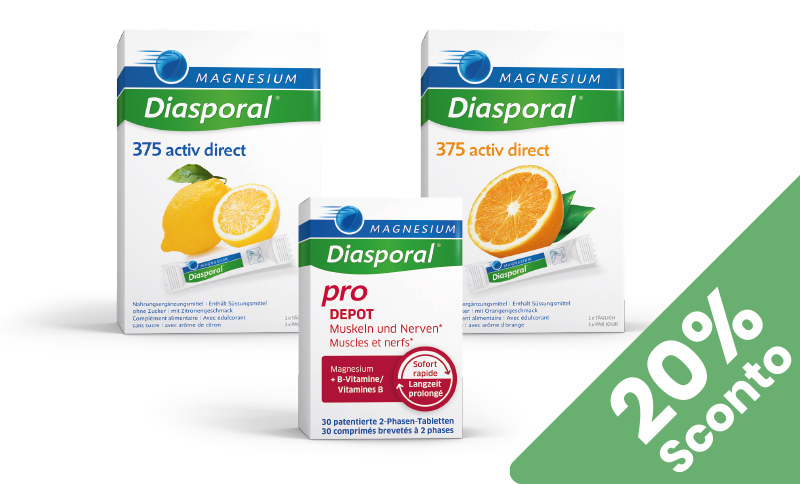 Magnesium-Diasporal® activ & pro Supplemento dietetico per muscoli e nervi rilassati in offerta in Farmacia Moderna a Chiasso Settembre 2024