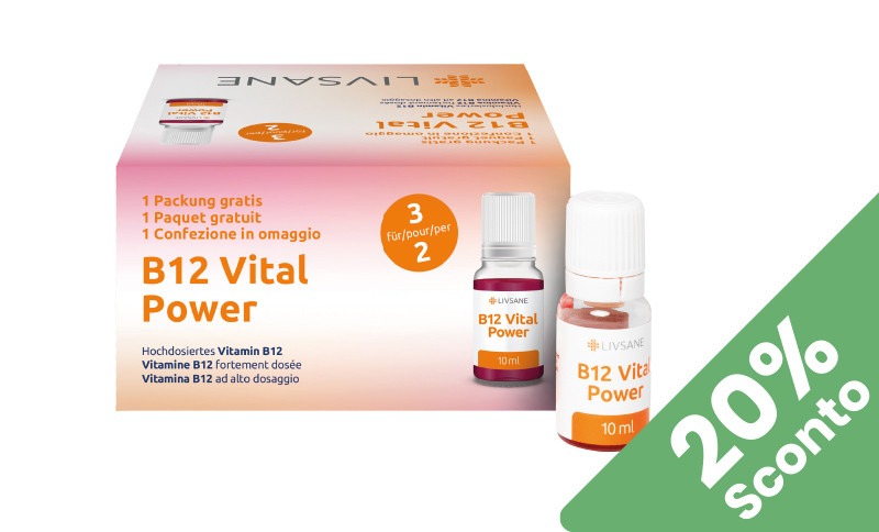 Livsane B12 Vital Power. Promopack 3 per 2 - Contro stanchezza e affaticamento. In offerta in Farmacia Moderna Chiasso solo ad Aprile 2025.