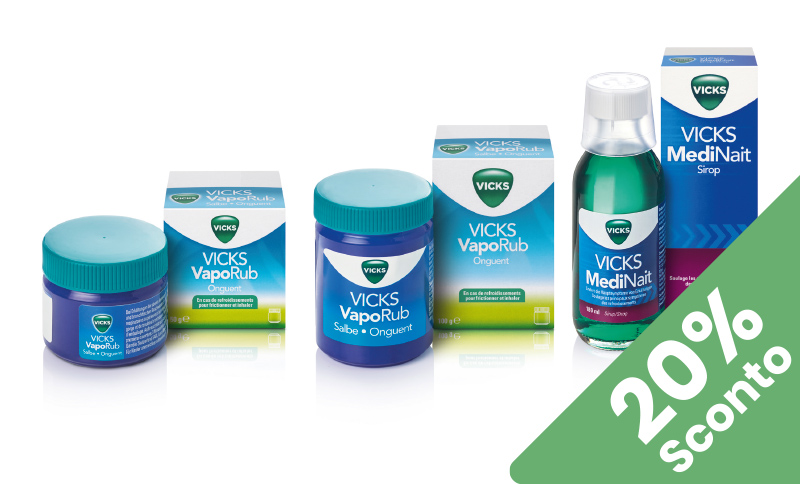 VICKS® aiuta a liberare il respiro e alleviare i sintomi del raffreddore. In offerta Farmacia Moderna Chiasso, Febbraio 2026.