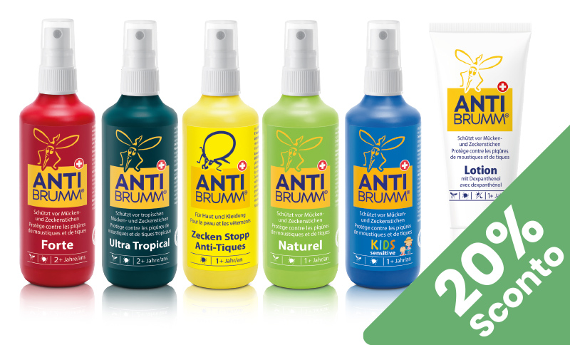 ANTI-BRUMM® protegge da zanzare e zecche con una protezione efficace per tutta la famiglia. In offerta Farmacia Moderna Chiasso solo Giugno 2026.