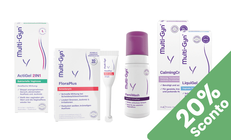 Multi-Gyn® aiuta a mantenere l'equilibrio della flora vaginale. In offerta Farmacia Moderna Chiasso, Luglio 2026.
