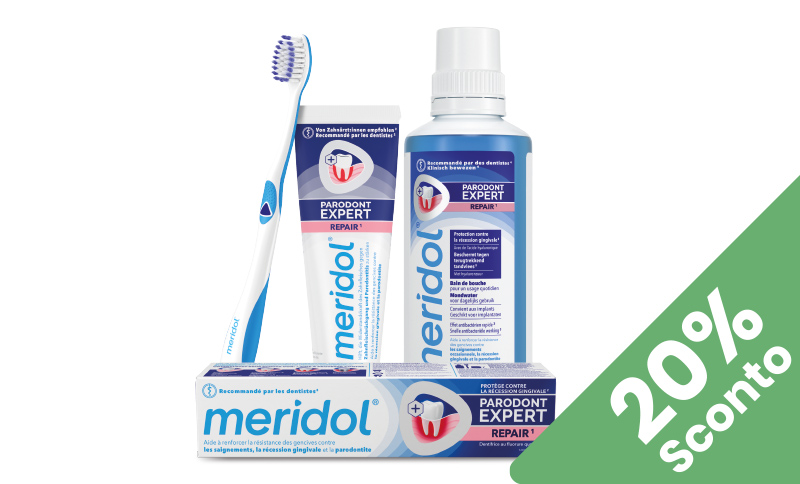 meridol® PARODONT EXPERT aiuta a proteggere le gengive e mantenere una corretta igiene orale. In offerta Farmacia Moderna Chiasso, Agosto 2026.