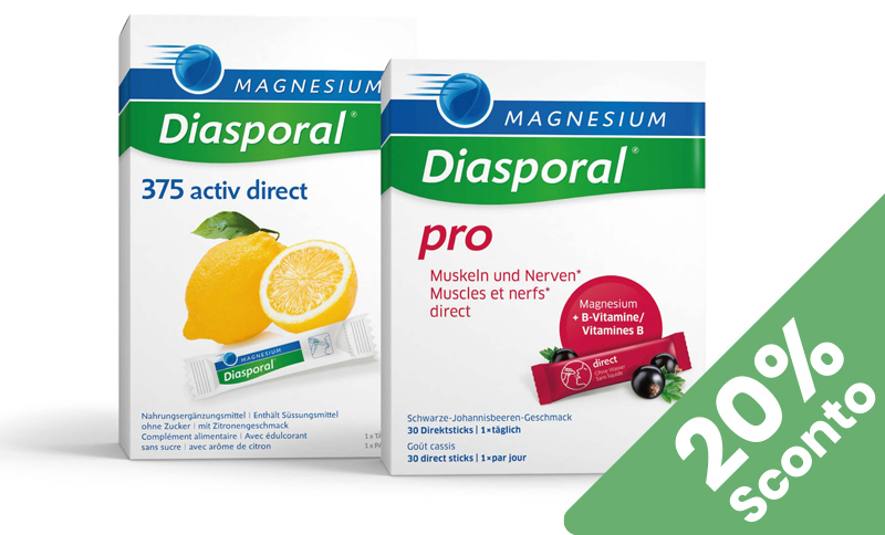 Magnesium Diasporal® activ e pro supportano muscoli ed energia quotidiana. In offerta Farmacia Moderna Chiasso, Settembre 2026.